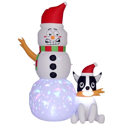 Outsunny 6.2FT Christmas Inflatable Snowman with Dog, Christmas Blow Up Outdoor LED Display for Garden Party