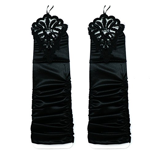 Opera Gloves Long Glove Accessories Flapper Costume Bridal Fingerless Gloves for Women Roaring Accessories Classic Satin Elbow Length Gloves (Black)