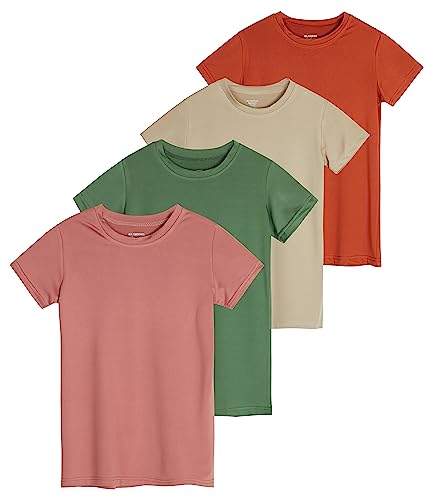 Photo 1 of Real Essentials 4 Pack: Girls Short Sleeve Shirts Tees Active Quick Dry Fit Crew Neck T-Shirt Active Athletic Tops Soccer Sports Yoga Young Teen Chica's Kids Zebra Summer Clothes - Set 12, XS (7)