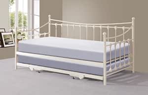 Sofá cama Memphis individual de 90 cm con cama nido, metal, crema, 90 x