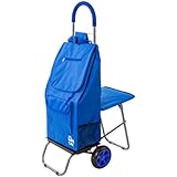 Trolley Dolly with Seat, Blue Shopping Grocery Foldable Cart Tailgate