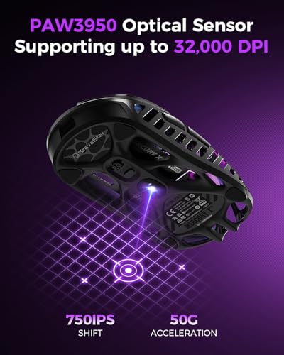 GravaStar Mercury X Pro Ultralight Magnesium Alloy Esports Wireless Gaming Mouse, 8K Hz HyperPolling, Lightweight Design 49g, 32K DPI, Paw 3950 Sensor, Tri-Mode, RGB, Programmable Buttons-Grey
