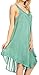 Sakkas 16606 - Calais Mid Length Sleeveless Tank Top Detailed Embroidery Caftan Dress - Aqua - OS