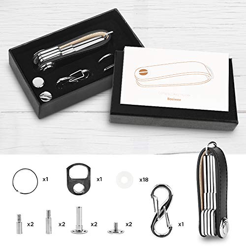Bosiwee Smart Key Organizer, Compact Key Holder Leather Keychain, Folding Pocket Key Holder Chain (up to 16 Keys)