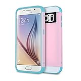 Galaxy S6 Case, S6 Case, ULAK 2in1 Hybrid Dual Layer Slim Protective Case Cover for Samsung Galaxy S6 (Plastic Hard Shell and Flexible TPU) (Baby Pink/Light Blue)