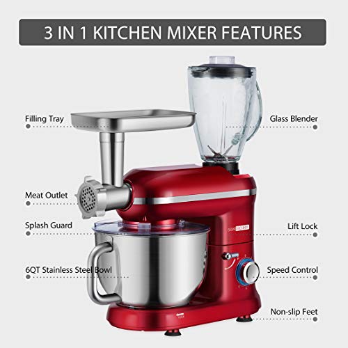 VIVOHOME 3 in 1 Multifunctional Stand Mixer with 6 Quart Stainless