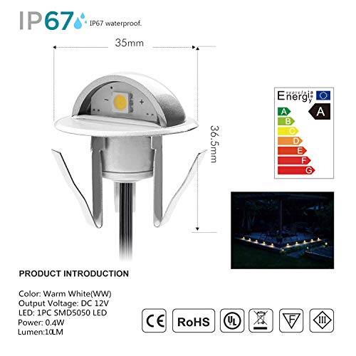 QACA 20 Pack LED Stair Lights Kit Low Voltage Landscape Lights Waterproof IP65 Outdoor 1-2/5" Recessed Wood LED Deck Lighting Yard Garden Patio Step Landscape Pathway Decor Lamps, Warm White - Thumbnail 6