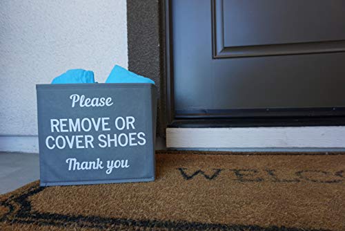 RE Goods Shoe Cover Box | Disposable Shoe Bootie Holder For Realtor Listings and Open Houses | Please Cover or Remove Shoes Bin | Shoe Bootie Box (Grey)