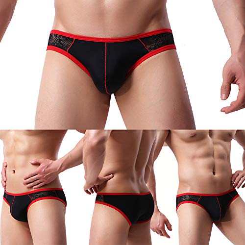 KAMUON Men's Sexy Lace Splice Silky Smooth Quick Dry Briefs Underwear Panties (L : Waist 34"-36", 7 Pack-Multicolor #3)