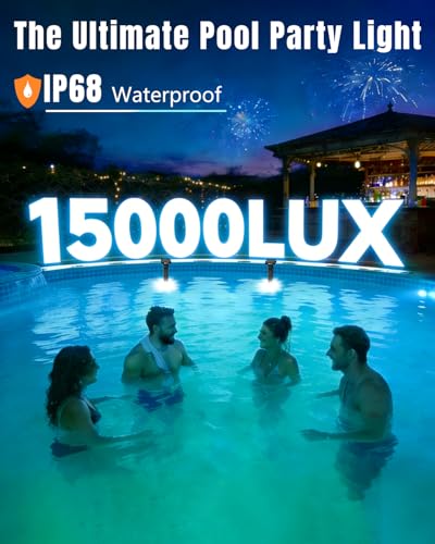 2026 Upgrade Solar Pool Lights Only for Inground Pool & Steel Wall Above Ground Pool, IP68 Waterproof, 17 Lighting, 6800mAh, Underwater Submersible Pool Lights with Remote, for Pool Party (1 Pack)