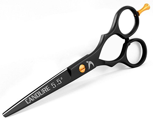 Hairdressing Scissors 5.5" Barber Hair Cutting Thinning Salon Scissors Shears Black Colour with Fine Adjustment Screw By CANDURE (Orange Black Combo) - Thumbnail 2