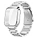 Maxjoy Compatible with Fitbit Versa Bands, Versa 2 Metal Band Large Stainless Steel Bracelet Wristband with Protective Cover Case for Men Women, Compatible with Fitbit Versa 2 1 Smart Watch, Silver