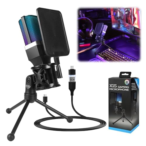Microfone de Mesa, Microfone USB para PC com Suporte, Streaming, Podcasts, Gravação, para Computador no Mac/PS4/PS5, Microfone Gamer