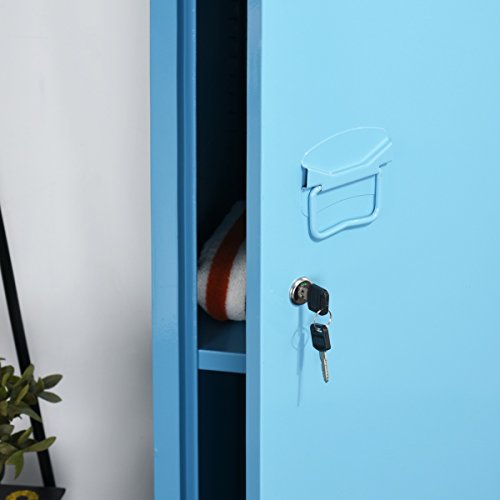 HouseinBox High Standing Locker Organizer File Storage Chest Metal Cabinet 1 Door 3 Shelves Lockable Unit Home,Office Use, Blue - Thumbnail 7