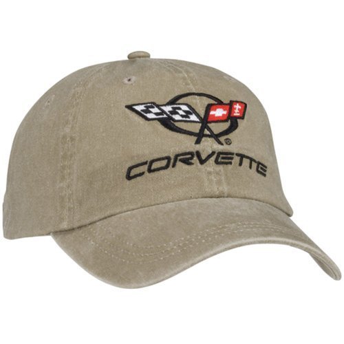Corvette - Khaki Unconstructed - C5 Emblem and Script Hat/Cap : 1997-2004 C5