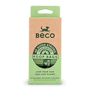 Beco-Super-Strong-and-Large-Poop-Bags-60-Bags-4-Rolls-Unscented-Dispenser-Compatible-Dog-Poo-Bags Beco Strong & Large Poop Bags - 60 Bags (4 Rolls of 15) - Unscented - Dispenser Compatible Dog Poo Bags