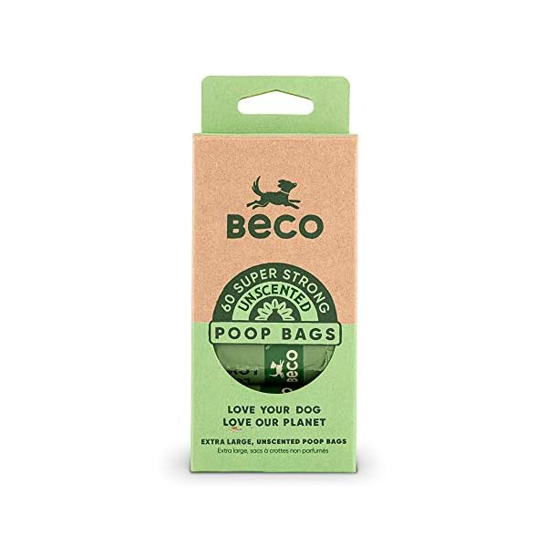 Beco Strong & Large Poop Bags - 60 Bags (4 Rolls of 15) - Unscented - Dispenser Compatible Dog Poo Bags