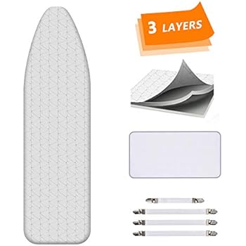 AUSHEN Ironing Board Cover and Pad Extra Thick Padding Silver Coated Scorch and Stain Resistant 15 x 54 inch Replacement Iron Board Cover with Elastic Edge 4 Fasteners 1 Protective Scorch Mesh Cloth