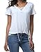 DREAGAL Women's Eyelet Lace Up Short Sleeve Top White Medium