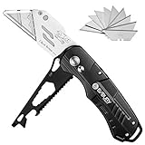 Utility Knife, BIBURY Multipurpose Carpet Knife, Double Cutter Head,Box Cutter with 10 Replaceable SK5 Stainless Steel Blades, Belt Clip,Quick Change and Safely Lock-Back Design (Black)