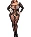 CURRMIEGO Sexy Gorgeous Floral Lingerie Plus Size Crotchless Sleeved Bodystocking Bodysuit (Black, XXXL|US 22-24W)