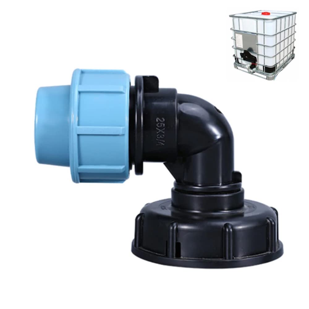 IBC Water Tank Tap Adapter, IBC Tote Tanks Hose Fitting Quick Connector Butt Barrel Drain Adapter, Inlet S60x6 Coarse Thread (25mm, L Shape Outlet)