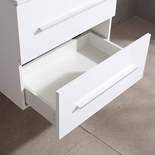 Walnest 24" White Bathroom Vanity and Sink Set Wall Mounted 2 Drawers Storage Cabinet with Ceramic Vessel Basin Chrome Faucet and Mirror Combo