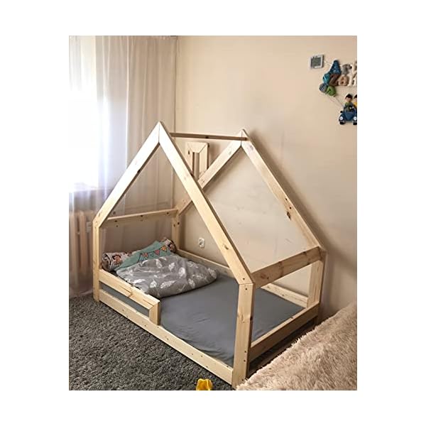 Kinderbett Hausbett 140x200 Cm – Montessori Bodenbett Mit Rausfallschutz, Rosa, Ohne Matratze, Aus Kiefernholz