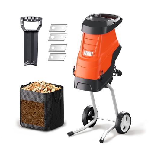 AIVOLT Electric Wood Chipper Shredder 15-Amp, 1.8" Cutting Capacity with 12 Gal Anti-Blowout Collection Bag, 2 Extra SK5 Blades, 18:1 Mulching Ratio for Yard Waste, Composting & Garden Cleanup