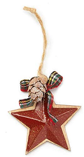 Charmed By Dragons Classic Rustic Farmhouse Decor Holiday Tree Ornaments Old Red Truck and Red Metal Star 6 Piece Set in Gift Box (RED Truck Set)