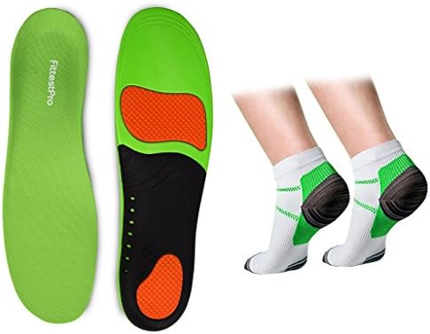 Sports Orthotic Insoles (1 Pair) &amp; Foot Sleeve Socks (1 Pair) - Shoe &amp; Boot Orthotic Inserts - Plantar Fasciitis Arch Support Gel Orthotics Insole (Pack of 4)