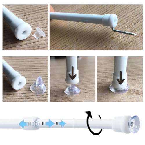 Tension Rods Curtain Tension Rods Extendable No Drilling for Shelves and Kitchen Windows 8mm Diameter 45-59cm