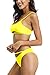QINSEN Womens High Cut Bikini Beachwear Cami Crop Tank + Brazilian Style Thong 2PCS Swim Outfit Yellow S