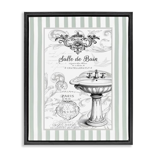 Stupell Industries French Bathroom Sink Stripes Black Framed Floater Canvas Wal…