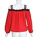 Sunward(TM) Women Sexy Off Shoulder Long Sleeve Lace Chiffon Blouse (Large, Red)