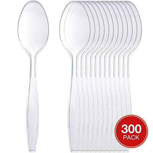 Netko Clear Plastic Tea spoons - Heavyweight Disposable Cutlery Utensils 300 Pack