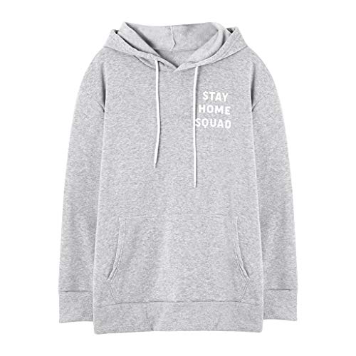 Hebe Top Women's Stay Home Squad Graphic Prints Sweatshirt Teens Cute Casual Hoodie Tops Gray