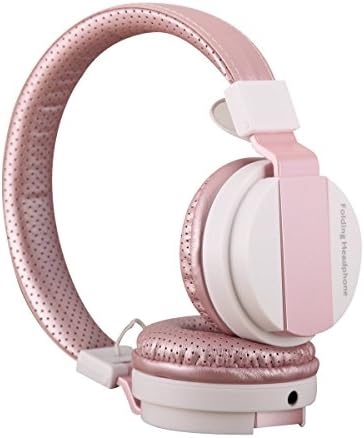 Shengpute Foldable Headphones Stereo Lightweight Headsets with Microphone Compatible for Computers Over-Ear Earphones(Pink)