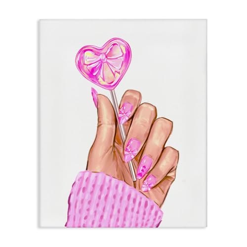 Stupell Industries Pink Fashion Bow Lollipop Canvas Wall Art, design by Ziwei L…