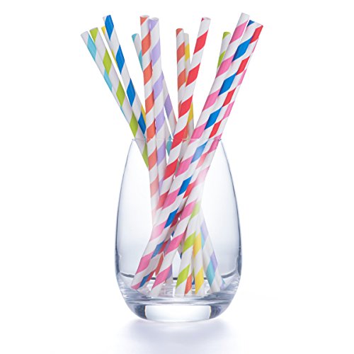 200-Pack Paper Straws - 8 Different Colors Rainbow Stripe Paper Drinking Straws - Paper Straws for Birthday, Wedding, Christmas, Celebration Parties