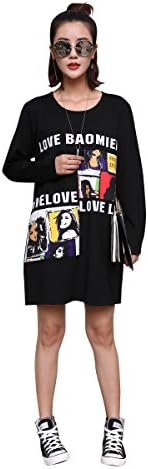 Women's Long Sleeve Crew Neck Casual Loose Shift T-Shirt Dress Plus Size6810 (XXXL)