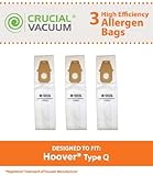 3 Hoover HEPA Style Type Q Allergy Filtration Vacuum Bags; Compare to Hoover Platinum Part # AH10000, UH30010COM; Designed & Engineered by Crucial Vacuum