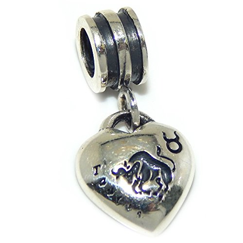 Pro Jewelry 925 Solid Sterling Silver Taurus Zodiac Sign Heart Charm Bead