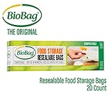 Biobag Resealable Compostable Food Storage Bags, Quart, 20 Count