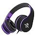 Kids Headphones, Sound Intone Foldable Headphones with Mic and Volume Control, On-ear Wired Soft Headset for Girls Boys Students (Black Purple)
