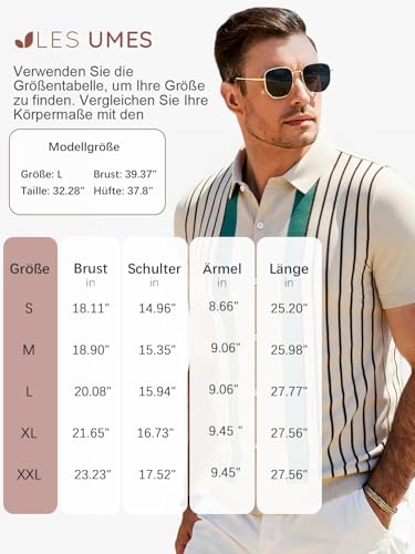 Les umes Polo Men Striped Retro Short Sleeve Cardigan Cotton Summer Golf Casual
