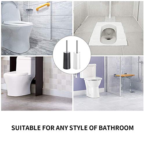 HOMTOYOU Toilet Brush and Holder Stainless Steel, Length Handle Toilet Bowl Brush Scrubber Set with Durable Bristles and Sturdy Stand for Toilet and Bathroom (White and Black 2 Pack) - Thumbnail 7