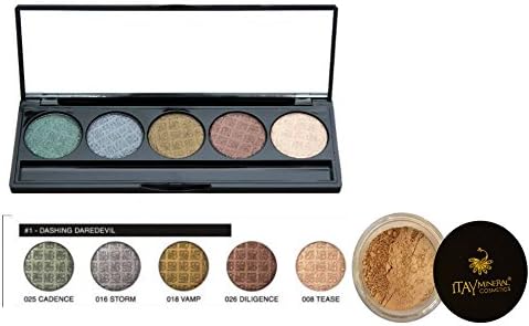 Bundle 2 Items:Mica Beauty Mineral Pressed Eye Shadow Palette"Dashing Daredevil"#8 tease,25 cadence, 16 storm,18 vamp,26 delight +Itay Mineral Foundation Mf-7 Italian biscotti