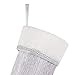 Alice Doria 21“Silver and White Christmas Stocking with Silver Wrinkled Satin Layer and White Faux Fur Cuff
