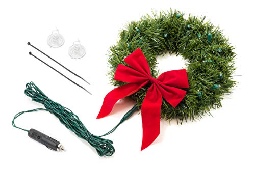 TACTIK Christmas Wreath for Car, Truck, or SUV | 12-Volt LED Lighted | Weather Proof | Fits any Automotive Cigarette Lighter Outlet | Mounting Equipment Included | Mounts to Car or Truck Grille